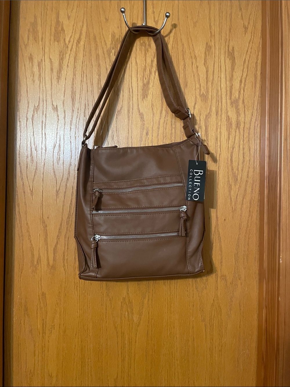 Bueno Brown Messenger Bag with Multiple Zippers
